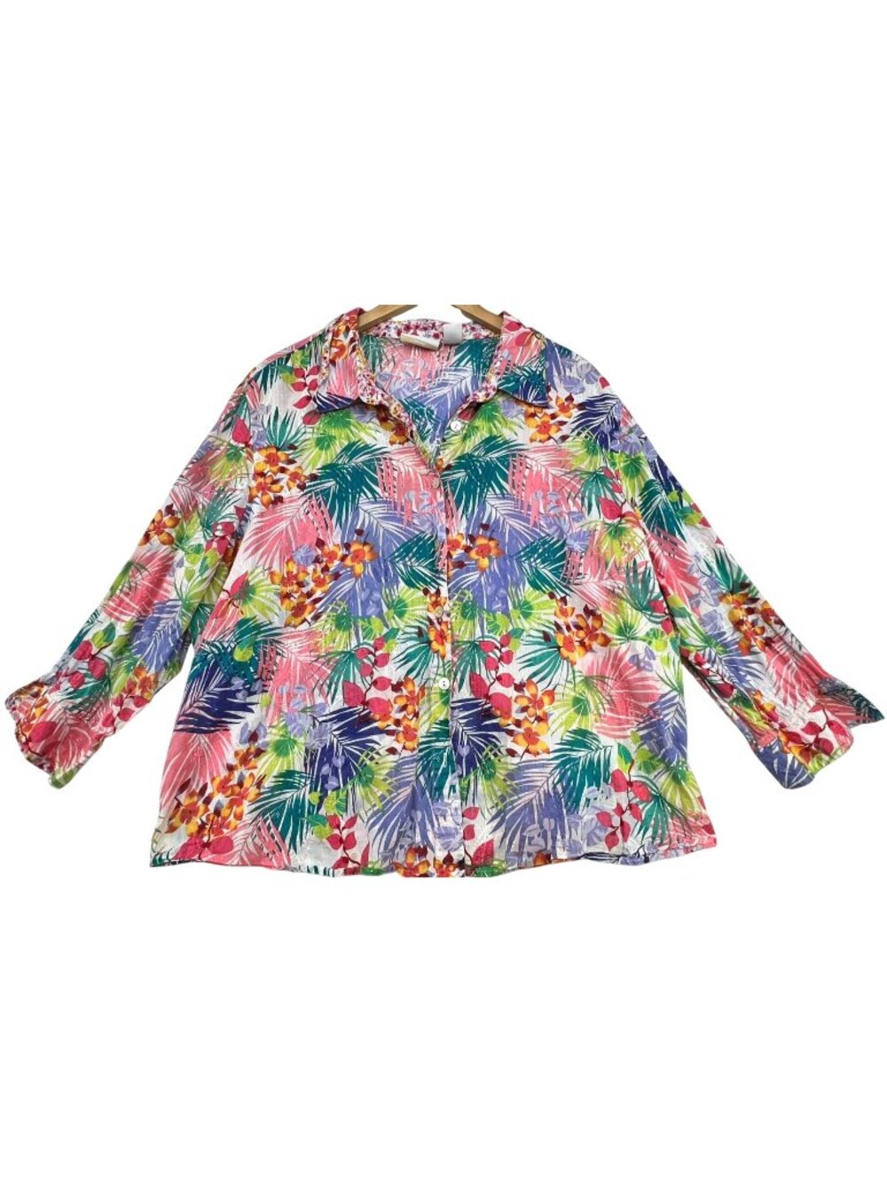 Alfred Dunner Womens Button-Up Shirt Top 3/4 Sleeve Sz 24W Multi Tropical Floral